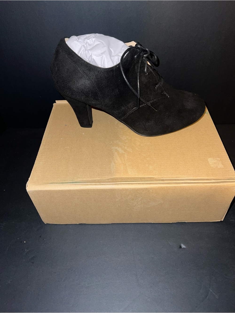 Journee Collection Black Suede Lace-Up Heel Oxford